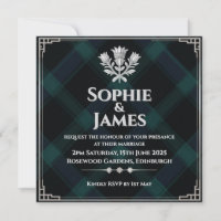 Midnight Black Watch Tartan Wedding Invitation