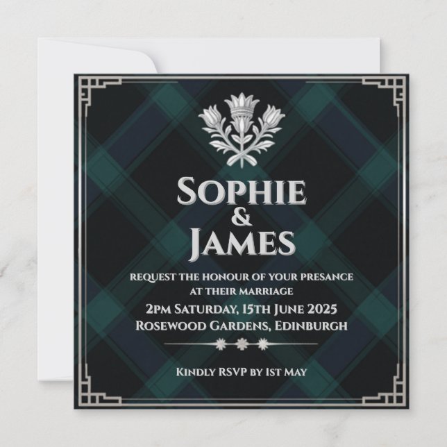 Midnight Black Watch Tartan Wedding Invitation (Front)