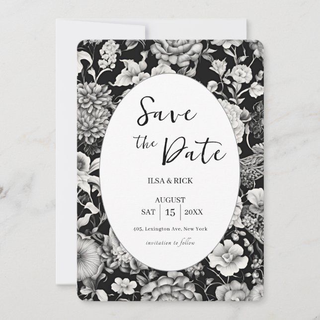 Midnight Bloom: A Dark Floral Save The Date (Front)