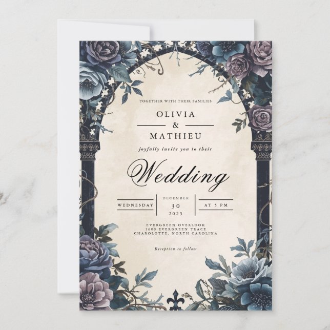 Midnight Bloom Arch Romantic Wedding Invitation (Front)