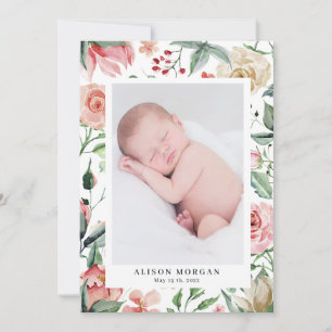 midnight bloom blush floral birth announcement