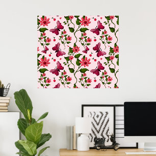 Midnight Bloom Butterfly Floral Matching party set Poster