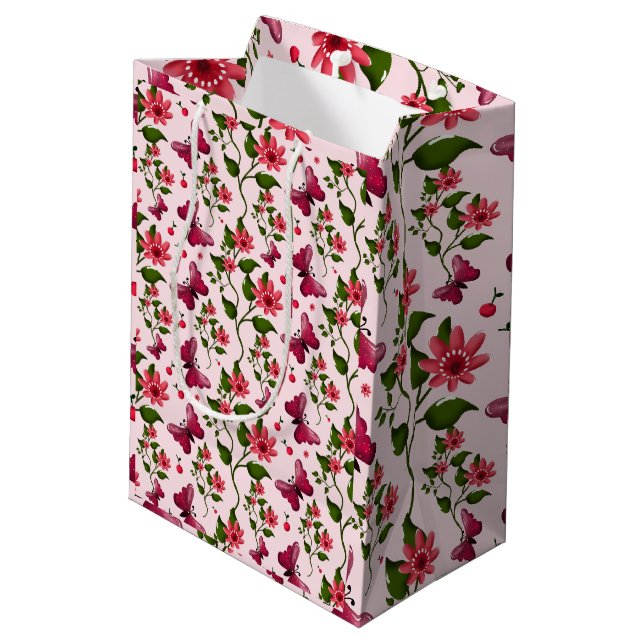 Midnight Bloom Butterfly Floral  Medium Gift Bag (Back Angled)