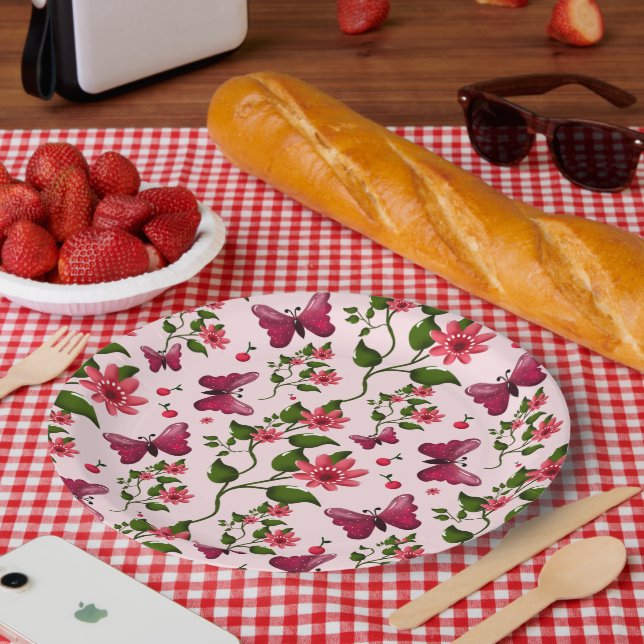 Midnight Bloom Butterfly Floral Paper Plate (Picnic)