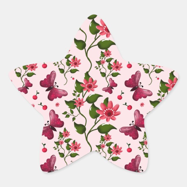 Midnight Bloom Butterfly Floral Star Sticker (Front)