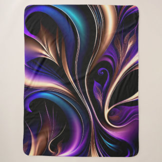 Midnight Bloom - Deep Purple, Teal & Gold Abstract Sherpa Blanket
