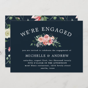 midnight bloom elegant floral engagement invitation