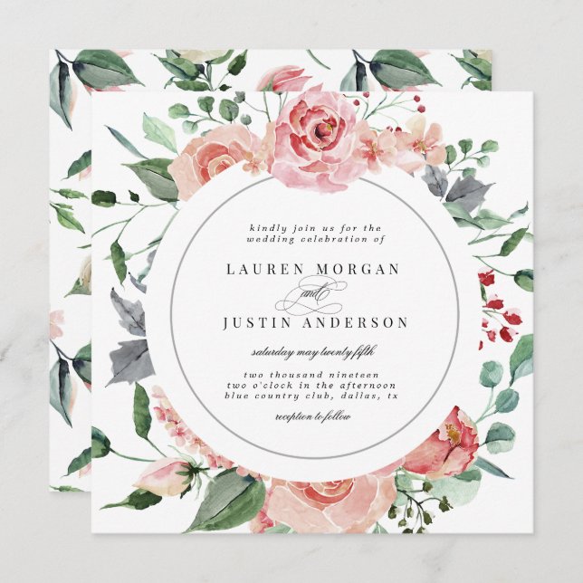 midnight bloom elegant floral square Wedding Invitation (Front/Back)