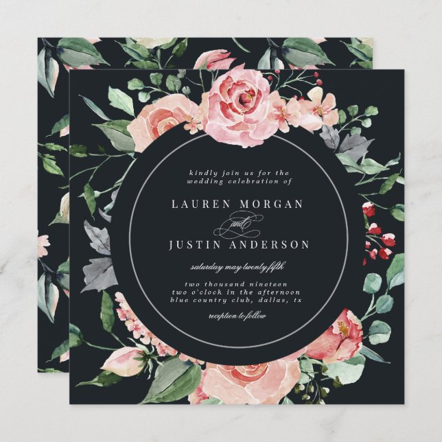 midnight bloom elegant floral square Wedding Invitation (Front/Back)