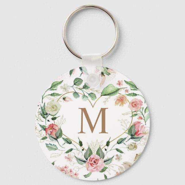 midnight bloom elegant wreath monogram key ring (Front)