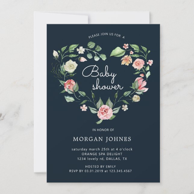 Midnight Bloom Floral Baby Shower Invitation (Front)
