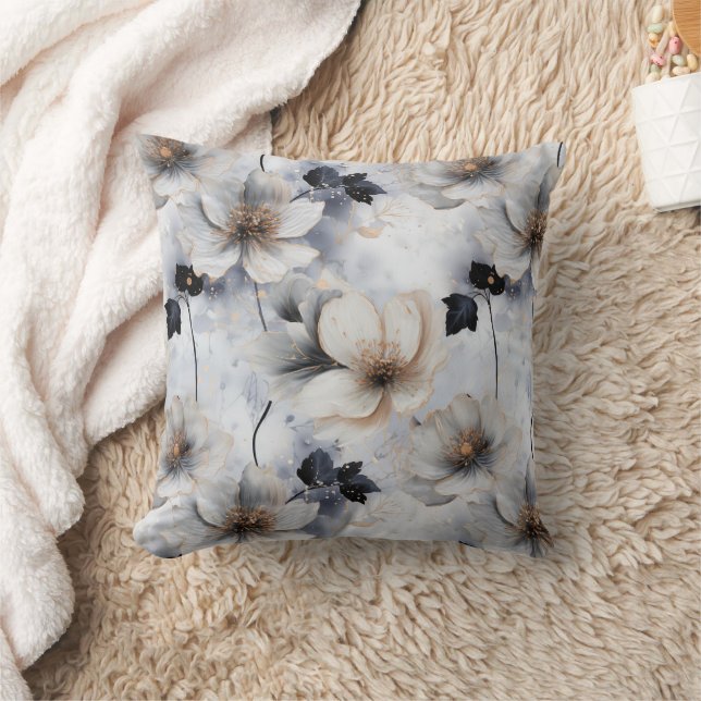 Midnight Bloom Floral  – Elegant  Cushion (Blanket)