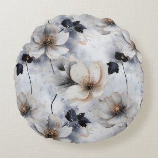 Midnight Bloom Floral – Elegant Round Cushion