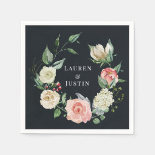midnight bloom floral Monogram Paper Napkin