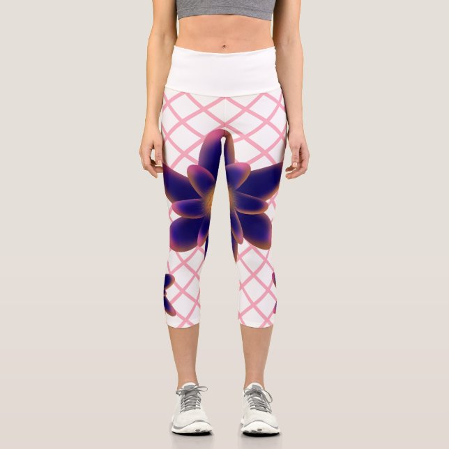 Midnight Bloom Floral Pattern | Purple Blue  Capri Leggings (Front)