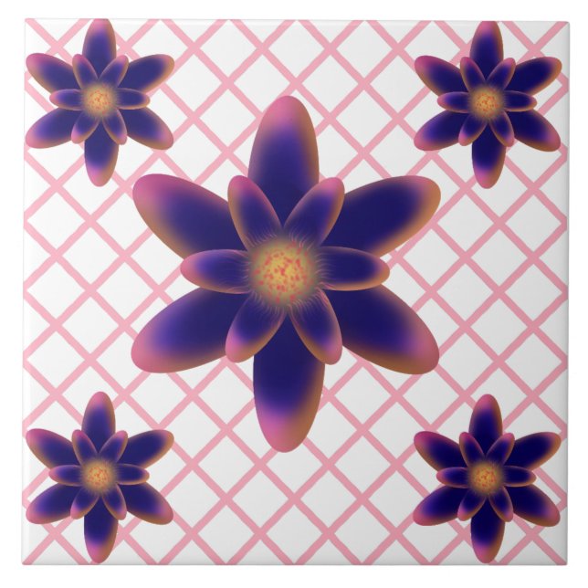 Midnight Bloom Floral Pattern | Purple Blue  Tile (Front)
