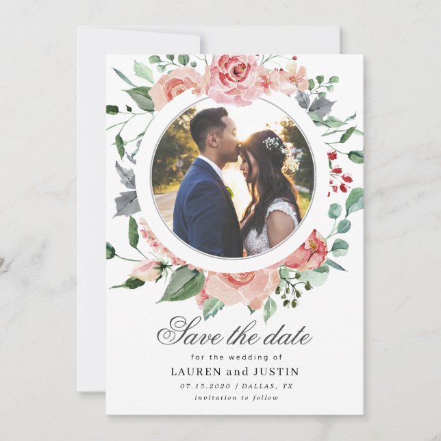 midnight bloom floral Photo Save The Date Card (Front)