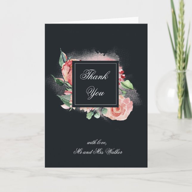 midnight bloom floral thank you folded card (Front)