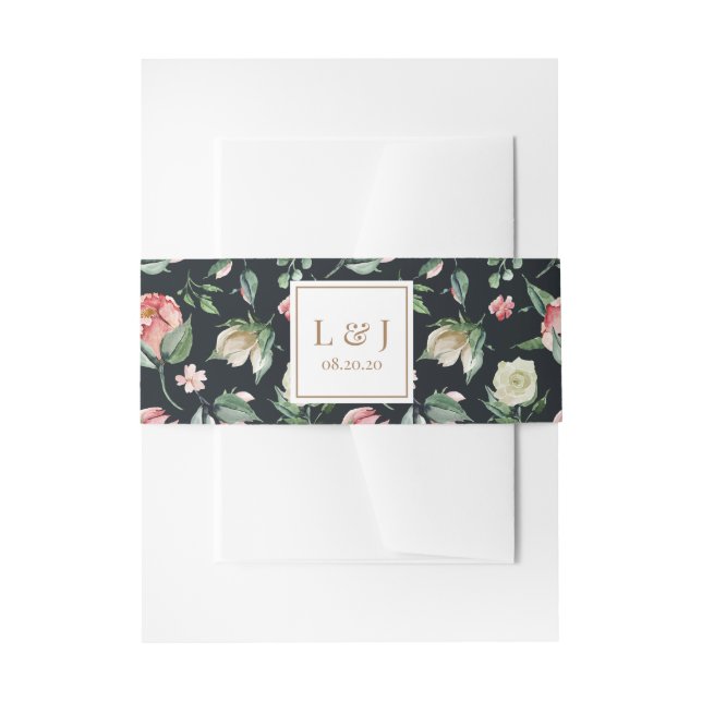 midnight bloom floral Wedding Belly Band Invitation Belly Band (Front Example)