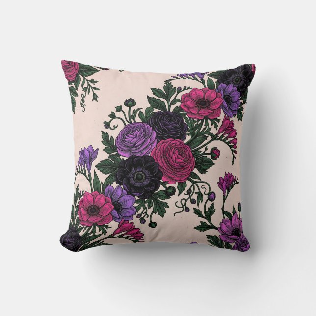 Midnight Bloom Floral Zazzle Pillow (Front)
