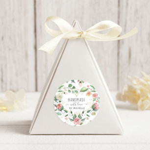 midnight bloom handmade with love heart floral classic round sticker