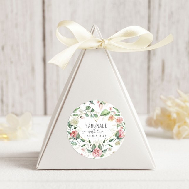 midnight bloom handmade with love heart floral classic round sticker (Creator Uploaded)