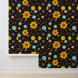 Midnight Bloom: Retro Floral Explosion Wallpaper
