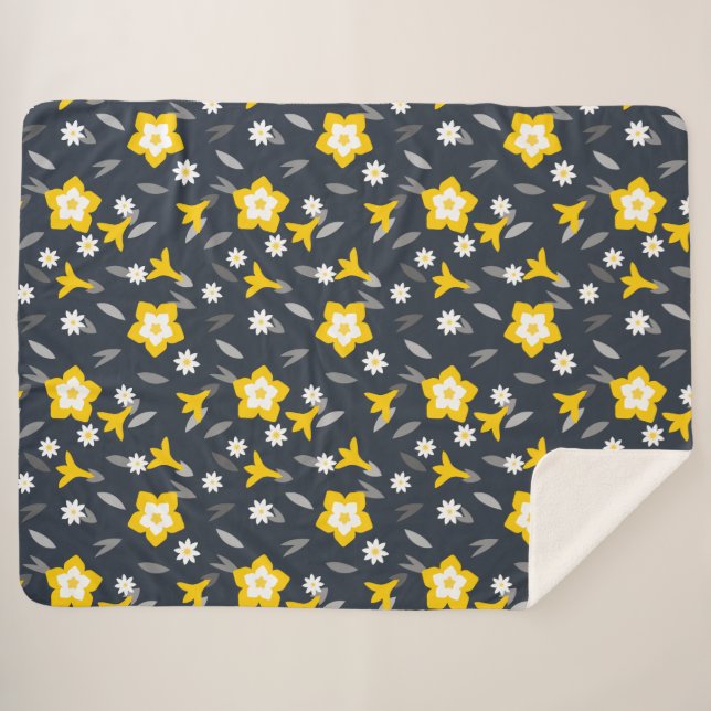 Midnight Bloom Sherpa Blanket (Front (Horizontal))