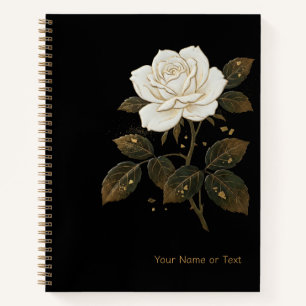 Midnight Bloom: The Maki-e Style White Rose & Gold Notebook