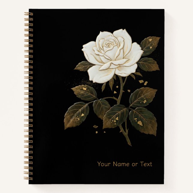 Midnight Bloom: The Maki-e Style White Rose & Gold Notebook (Front)