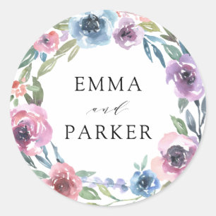 Midnight Blooms   Floral Wreath Classic Round Sticker