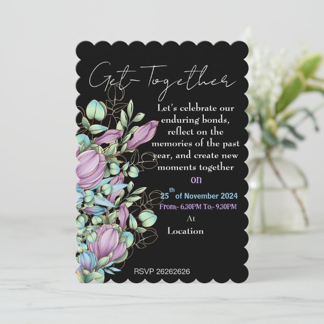 Midnight Blooms Gathering Invitation (Standing Front)