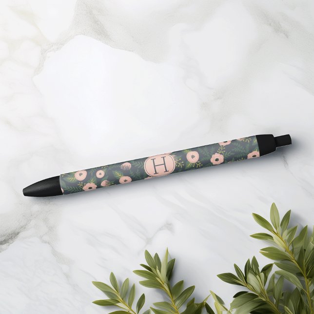 Midnight Blooms Monogram Black Ink Pen (Creator Uploaded)