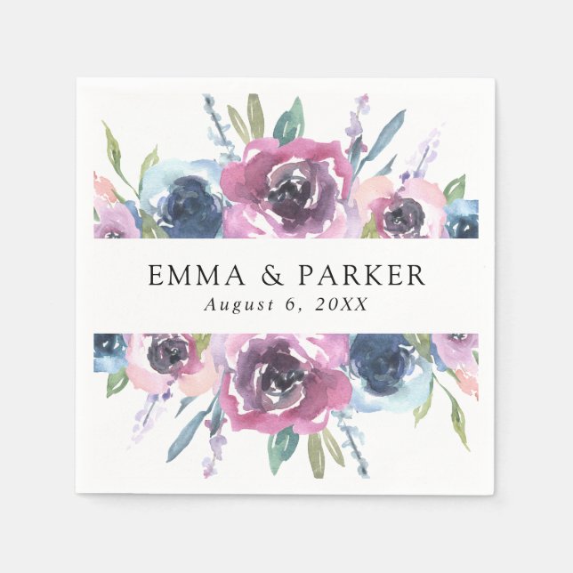 Midnight Blooms | Personalised Wedding Napkin (Front)