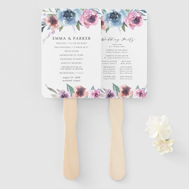 Midnight Blooms | Personalised Wedding Program Hand Fan (Front and Back)
