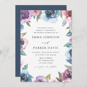 Midnight Blooms   Purple and Blue Floral Wedding Invitation
