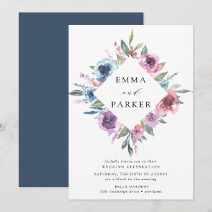 Midnight Blooms   Purple and Blue Floral Wedding Invitation