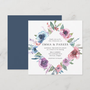 Midnight Blooms   Purple and Blue Floral Wedding Invitation