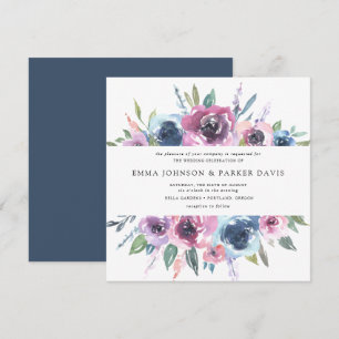 Midnight Blooms   Purple and Blue Floral Wedding Invitation