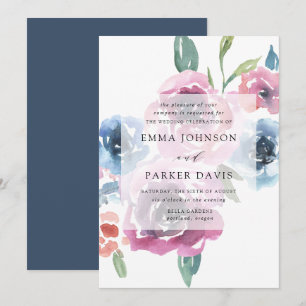 Midnight Blooms   Purple and Blue Floral Wedding Invitation