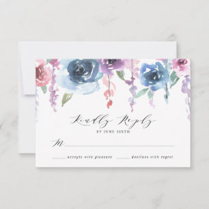 Midnight Blooms Purple and Blue Floral Wedding RSVP Card