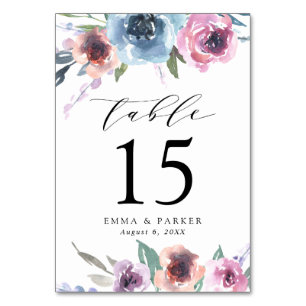 Midnight Blooms   Purple and Blue Floral Wedding Table Number