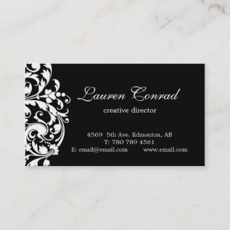 Midnight Blossom-BLACK with Monogram Business Card