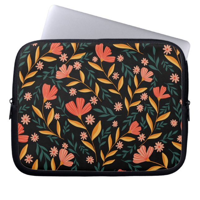 Midnight Blossom Floral Laptop Sleeve (Front)