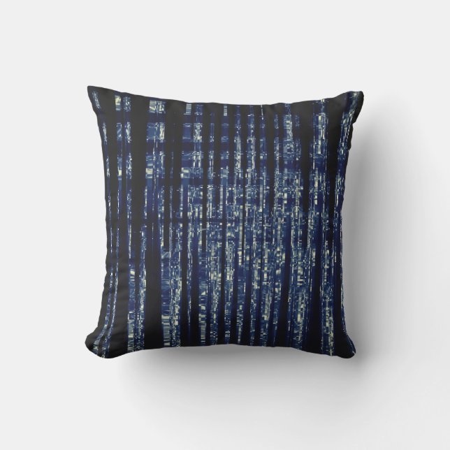 Midnight Blue and Black Abstract Shredded  Cushion (Front)