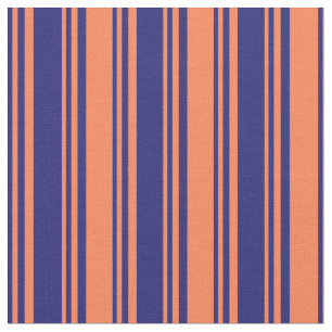Midnight Blue and Coral Striped Pattern Fabric