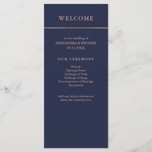 Midnight Blue and Faux Rose Gold Border Program Programme