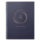 Midnight Blue and Faux Rose Gold Monogram