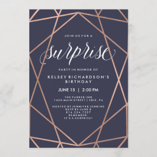 Midnight Blue and Geometric Lines Surprise Party Invitation