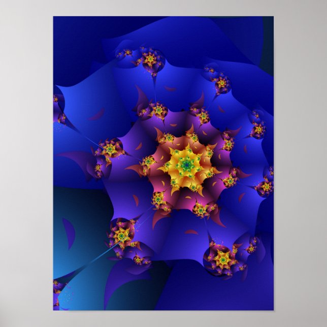Midnight Blue and Gold Celestial Spiral Fractal  Poster (Front)